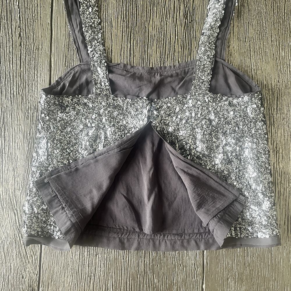 Abercrombie & Fitch Sequin Cropped Tank Top XS Silver Open Back Sparkly - Picture 9 of 12